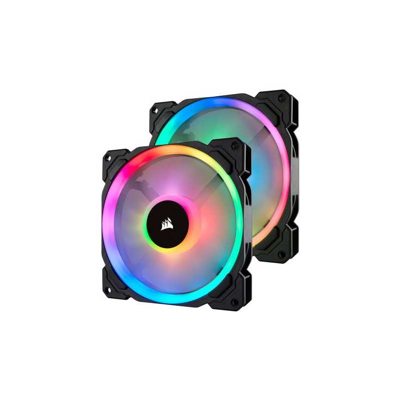 Corsair LL140 14cm PWM RGB Case Fans x2, 16 LED RGB Dual Light Loop, Hydraulic Bearing, Lighting Node PRO Kit Included