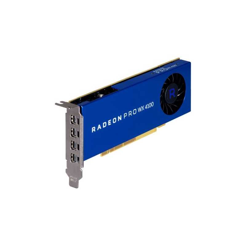 AMD Radeon Pro WX 4100 Professional Graphics Card, 4GB DDR5, 4 miniDP (4 x DP adapters), 1201MHz, Low Profile (Bracket Included)