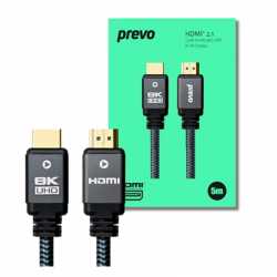 Prevo HDMI-2.1-2M HDMI Cable, HDMI 2.1 (M) to HDMI 2.1 (M), 5m, Black & Grey, Supports Displays up to 8K@60Hz, 99.9% Oxygen-Free