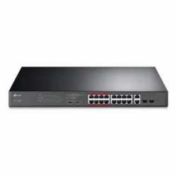 TP-LINK (TL-SL1218MP) 16-Port 10/100Mbps + 2-Port GB Unmanaged PoE Switch, 2 combo GB SFP Slots, 16-Port PoE, Rackmountable 