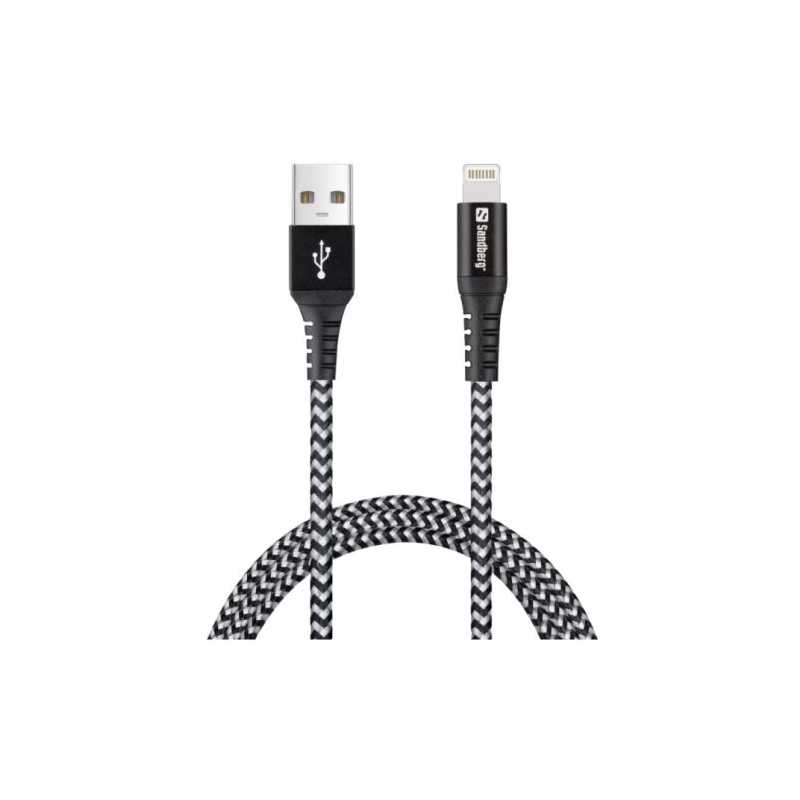 Sandberg Survivor Apple Approved Lightning Cable, 1 Metre, Black, 5 Year Warranty