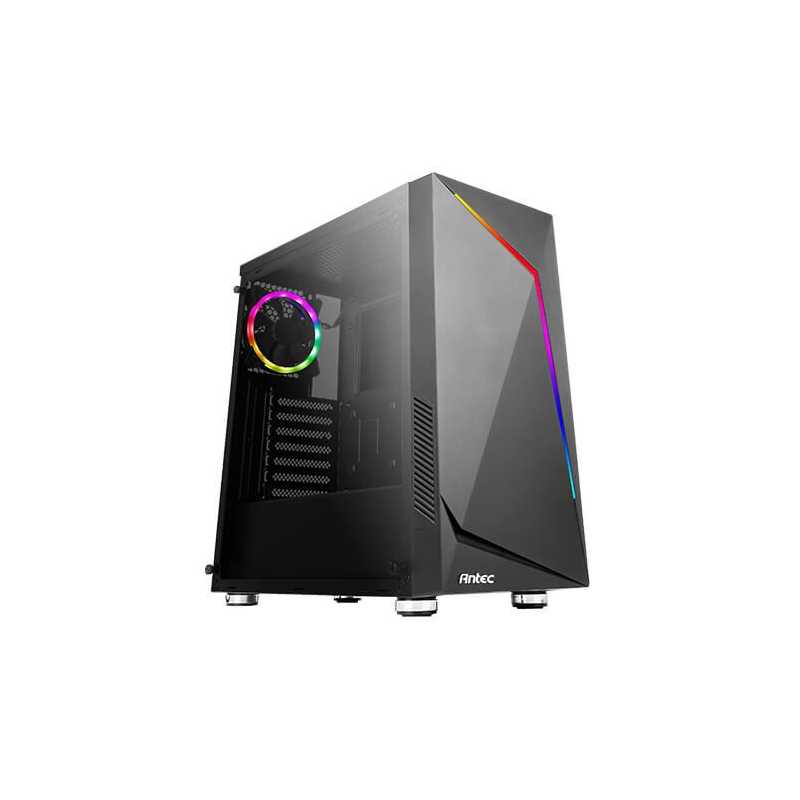 Antec NX300 ATX Gaming Case with Window, No PSU, Tempered Glass, ARGB Rear Fan & Front ARGB LED Strip, LED Control Button, Black