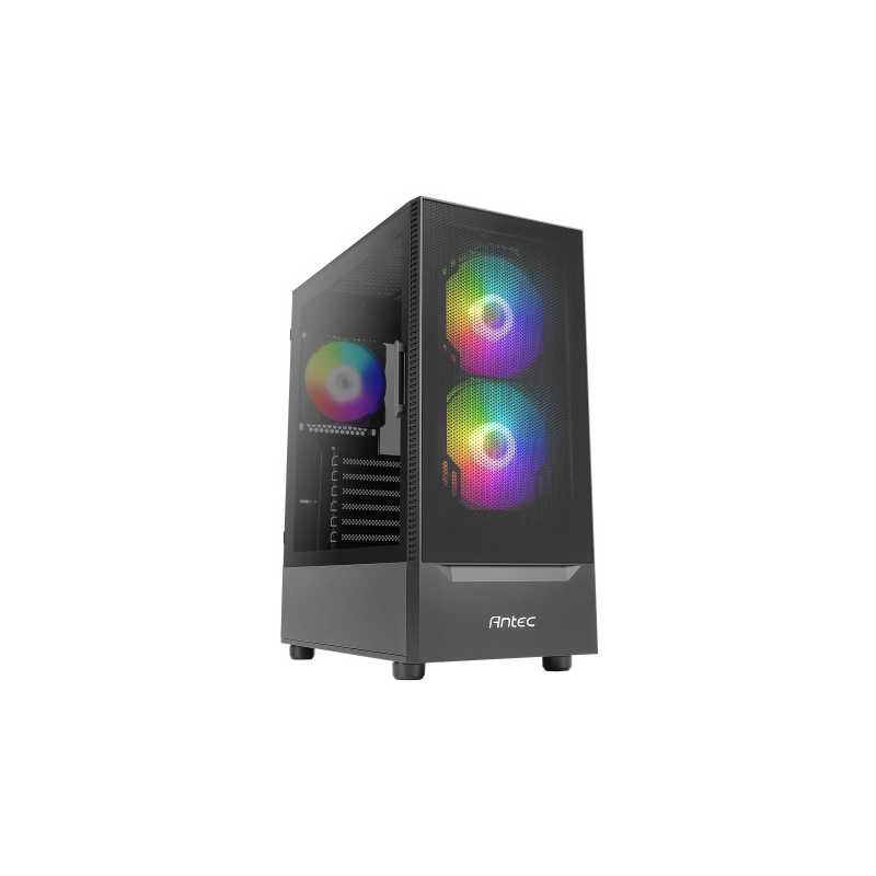 Antec NX410 Mid Tower 1 x USB 3.0 / 2 x USB 2.0 Tempered Glass Side Window Panel Black Case with Addressable RGB LED Fans