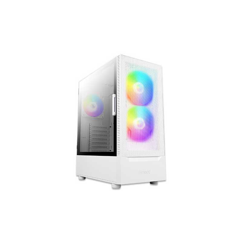 Antec NX410 Mid Tower 1 x USB 3.0 / 2 x USB 2.0 Tempered Glass Side Window Panel White Case with Addressable RGB LED Fans