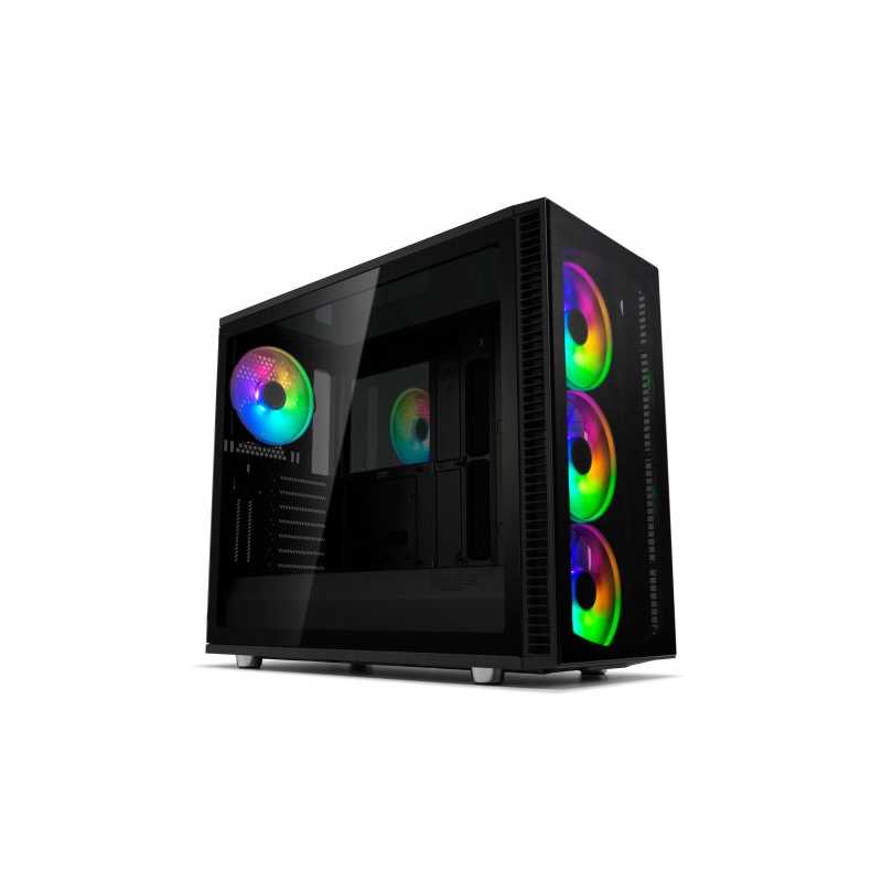 Fractal Design Define S2 Vision RGB Gaming Case w/ Dark Tint Glass Windows, E-ATX, ARGB Strip, 4 ARGB Fans, RGB Controller, Fan 
