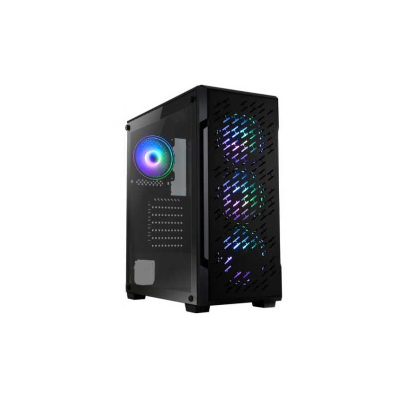 Spire Crossfire Gaming Case w/ Glass Window, ATX, 4 ARGB Fans (3 Front, 1 Back), LED Button, High Airflow Front, Mesh Top