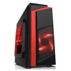 Spire F3 Micro ATX Gaming Case with Windows, No PSU, Red LED Fan, Black with Red Stripe, Card Reader