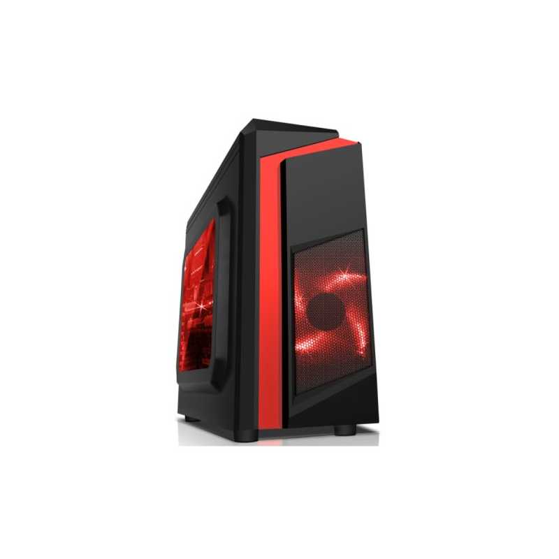 Spire F3 Micro ATX Gaming Case with Windows, No PSU, Red LED Fan, Black with Red Stripe, Card Reader