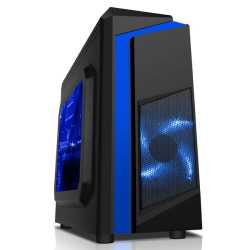 Spire F3 Micro ATX Gaming Case with Windows, No PSU, Blue LED Fan, Black with Blue Stripe, Card Reader