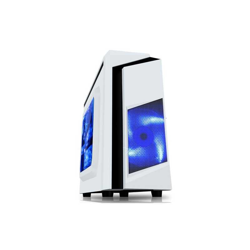 Spire F3 Micro ATX Gaming Case with Windows, No PSU, Blue LED Fan, White with Black Stripe, Card Reader