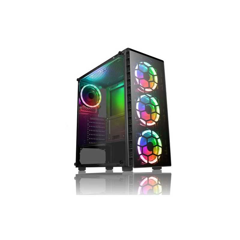 Spire Raider ATX Gaming Case with Window, No PSU, Front & Back RGB Fans with Remote, Tempered Glass, PCB Hub