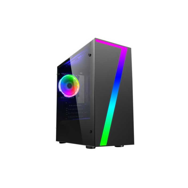 Spire Seven Micro ATX Gaming Case with Window, No PSU, RGB Fan & Front Strip with Control Button, Acrylic Side Panel