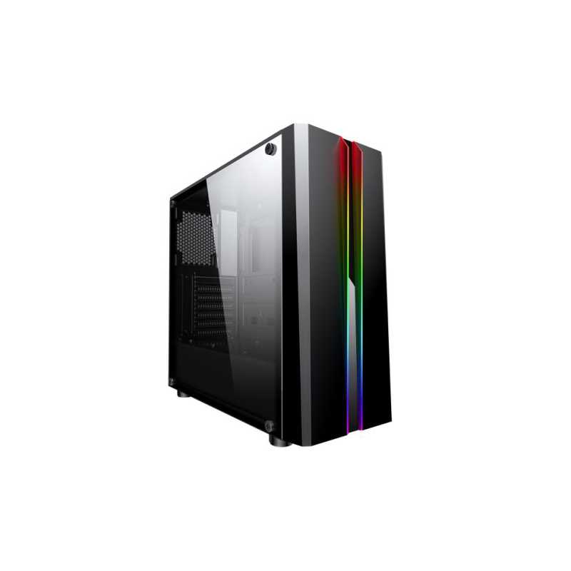 Spire Zoom ATX Gaming Case with Tempered Glass Window, No PSU, Rainbow RGB Front Strips with Control Button