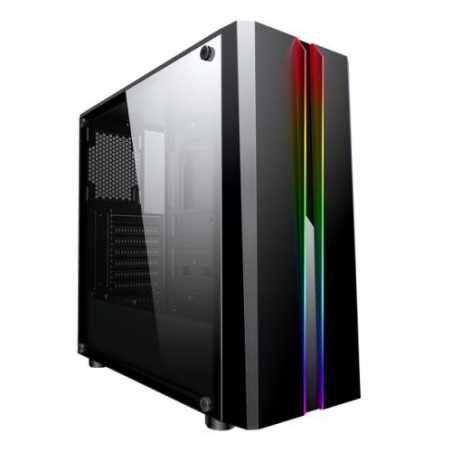 Spire Zoom ATX Gaming Case with Tempered Glass Window, No PSU, Rainbow RGB Front Strips with Control Button