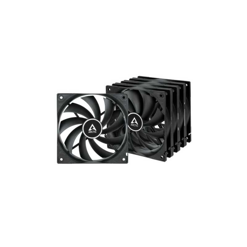 Arctic F12 Low Noise 12cm Case Fans x5, Black & White, 9 Blades, Fluid Dynamic, Value Pack (5 Fans), 6 Year Warranty