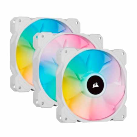 Corsair iCUE SP120 ELITE Performance 12cm PWM RGB Case Fans x3, 8 ARGB LEDs, Hydraulic Bearing, Lighting Node CORE Included, Whi
