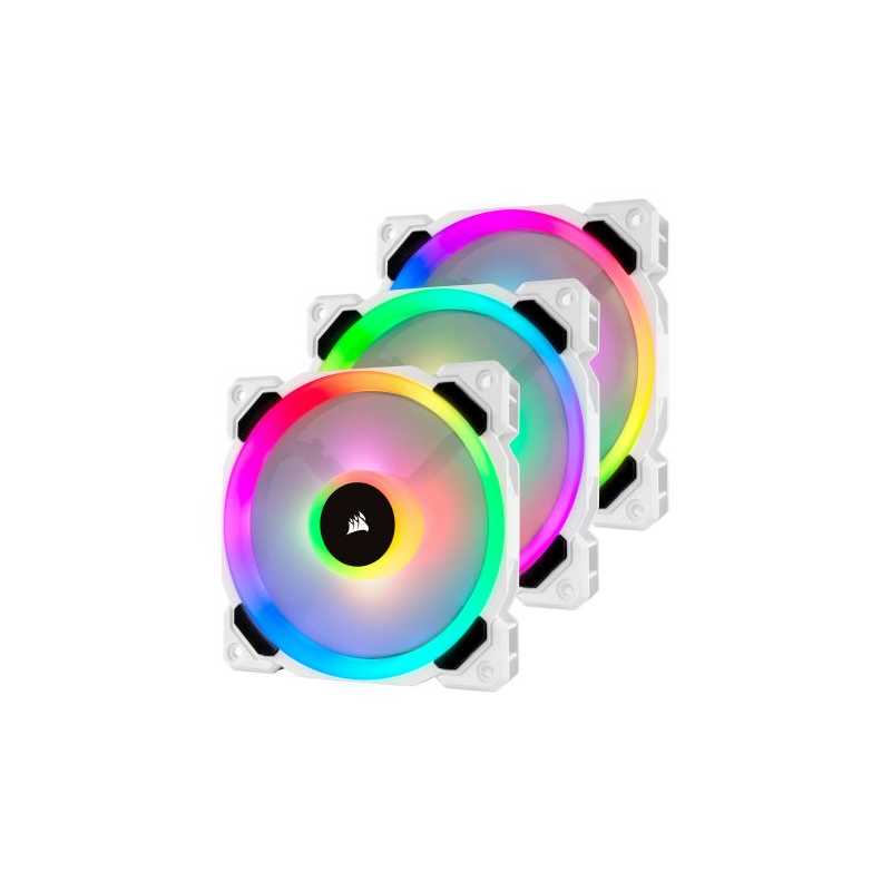 Corsair LL120 12cm PWM RGB Case Fan x3, 16 LED RGB Dual Light Loop, Hydraulic Bearing, White, Lighting Node PRO Kit Included