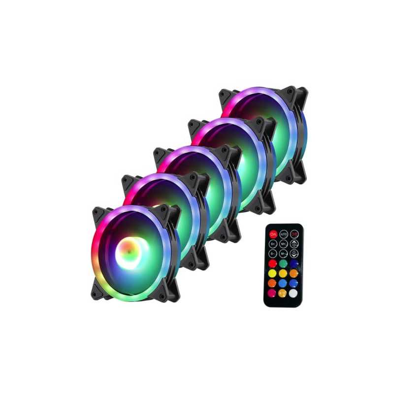 Jedel 12cm RGB Low Noise Case Fans x5, Fan Speed Control, Fan Hub & RGB