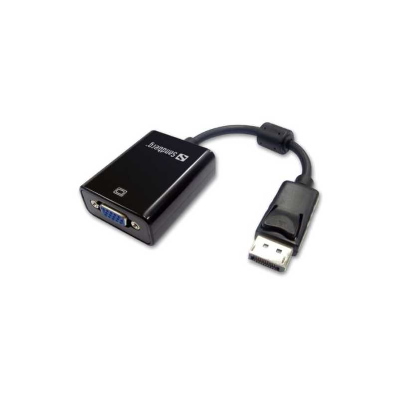 Sandberg DisplayPort Male to VGA Female Converter Cable, 20cm, Black, 5 Year Warranty