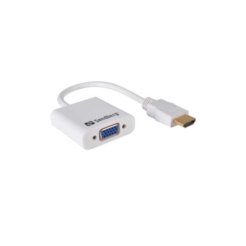 Sandberg HDMI Male to VGA Female Converter Cable, 25cm, White, 5 Year Warranty