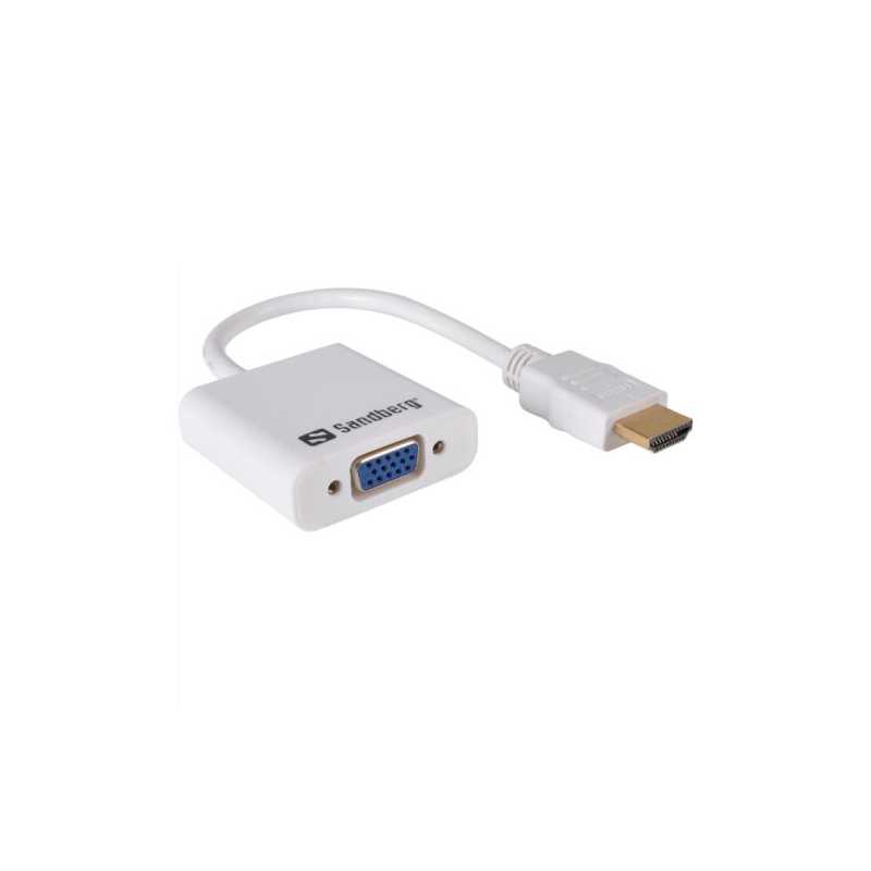Sandberg HDMI Male to VGA Female Converter Cable, 25cm, White, 5 Year Warranty Sandberg HDMI Male to VGA Female Converter Cable, 25cm, White, 5 Year Warranty