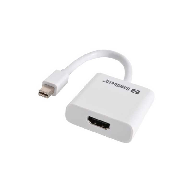 Sandberg Mini DisplayPort Male to HDMI Female Converter Cable, White, 5 Year Warranty