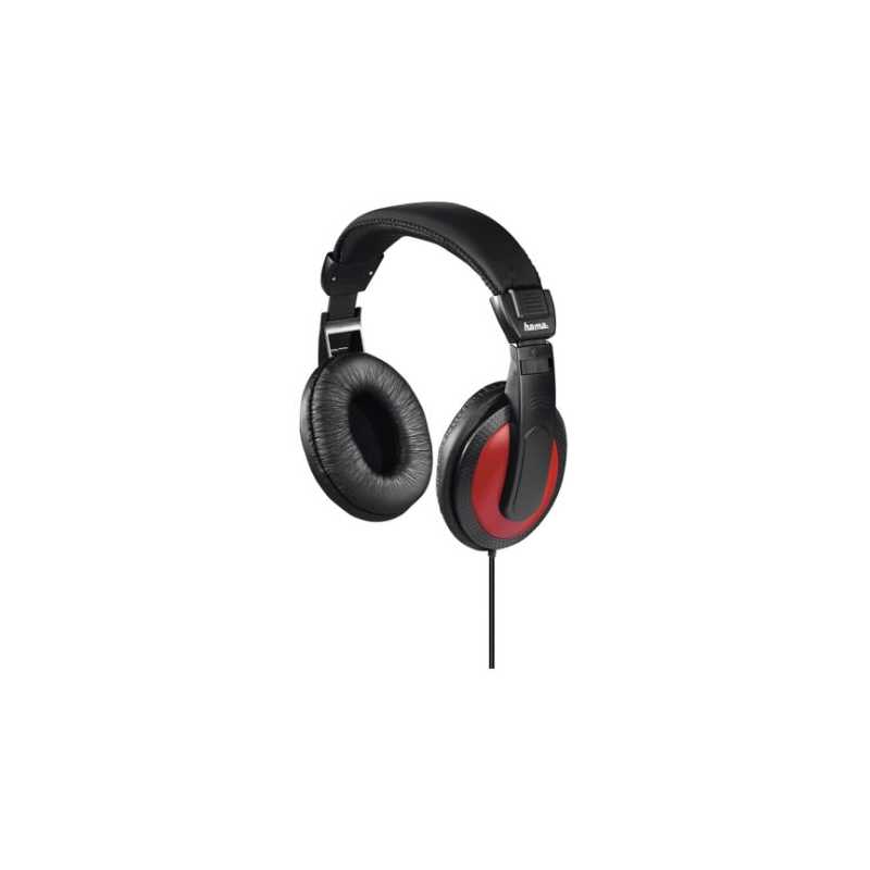Hama “Basic4Music” Headphones, 3.5 mm Jack (6.35mm Adapter), 40mm Drivers, 2m Cable, Padded Headband, Black/Red