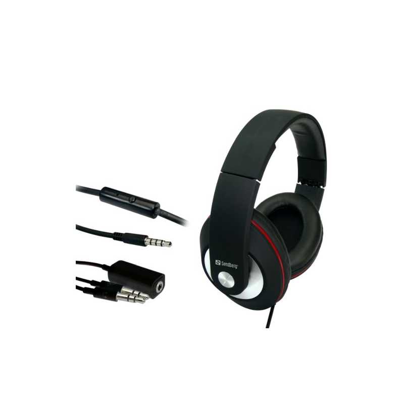 Sandberg (125-86) Play and Go Headset, 40mm Driver, Inline Microphone, 3.5mm Jack, Red & Black, 5 Year Warranty