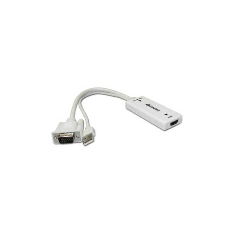 Sandberg VGA & Audio Male To HDMI Female Converter Cable, 25cm, 5 Year Warranty