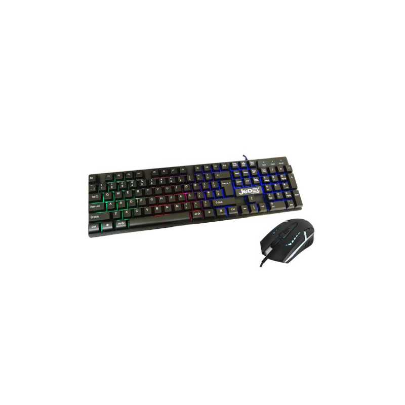 Jedel GK100 RGB Gaming Desktop Kit, Backlit Membrane RGB Keyboard & 800-1600 DPI LED Mouse, Black