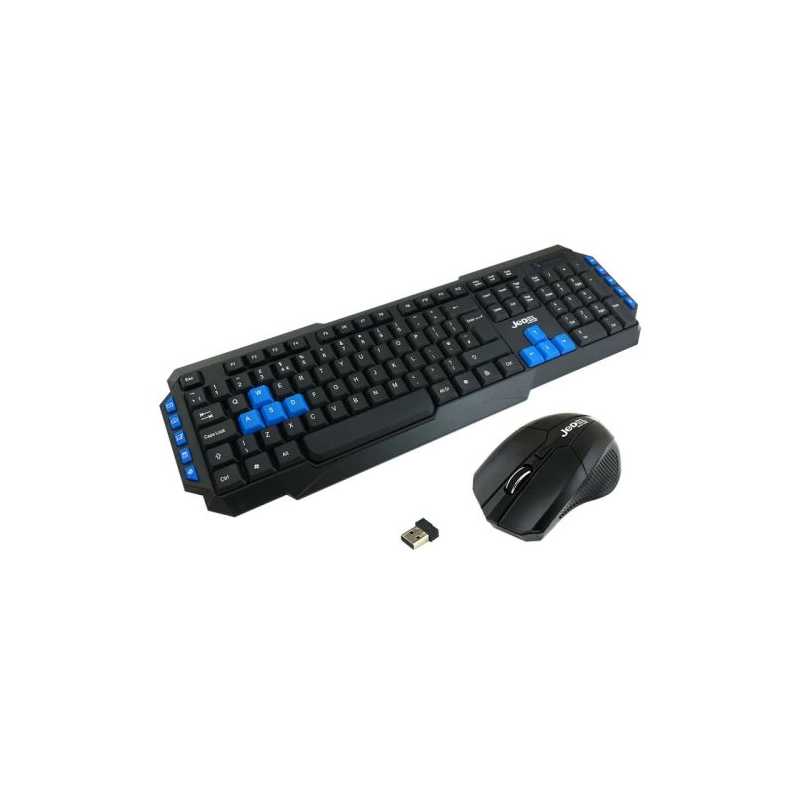 Jedel WS880 Wireless Gaming Desktop Kit, Nano USB, Multimedia Keyboard with Blue Colour Coded Keys, 800-2000 DPI Mouse