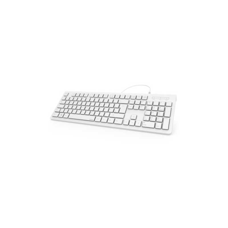 Hama KC-200 Multimedia Keyboard, USB, Flat Keys, Splash Proof, White