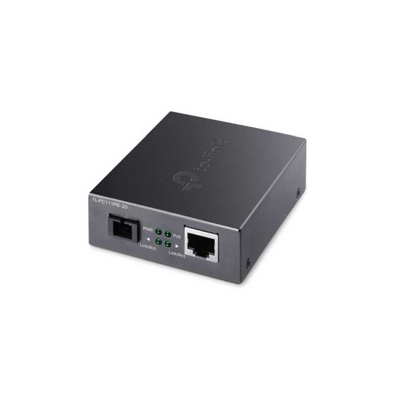 TP-LINK (TL-FC111PB-20) 10/100 Mbps WDM Media Converter with 1-Port PoE, up to 20km, 802.3u 10/100Base-TX, 100Base-FX, Single-Mo