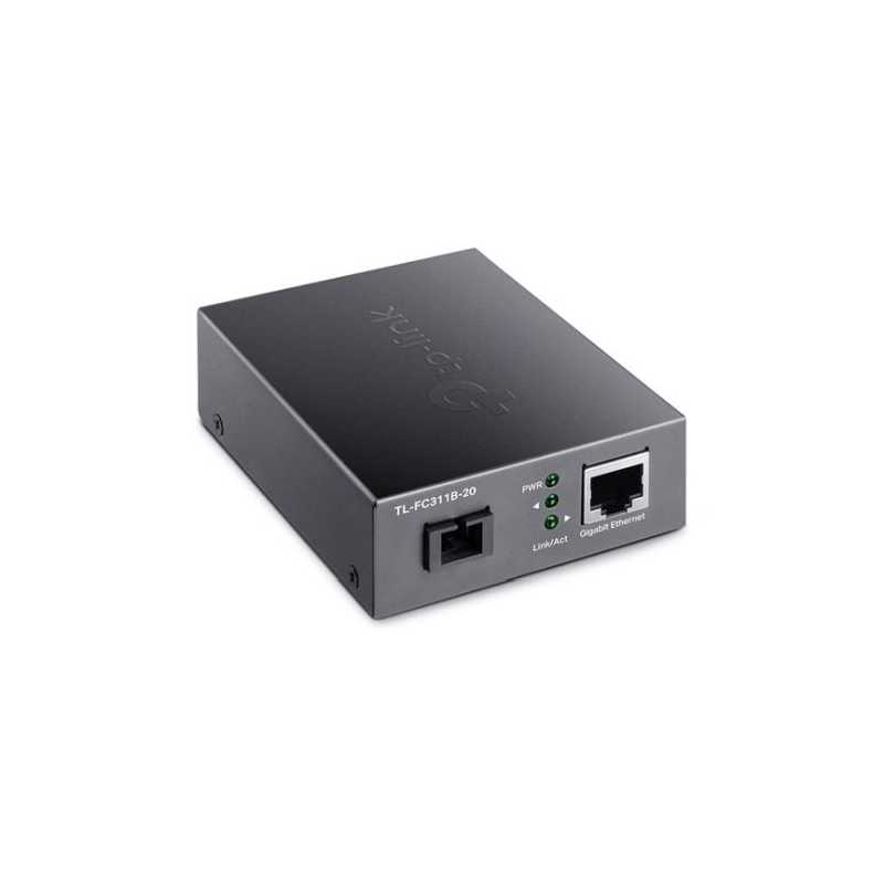 TP-LINK (TL-FC311B-20) Gigabit WDM Media Converter, Fiber up to 20km, Auto-Negotiation RJ45 Port, GB SC Fiber Port, 1310 nm TX, 