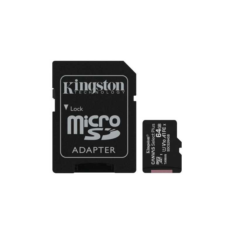 Kingston 64GB Canvas Select Plus Micro SD Card with SD Adapter, UHS-I Class 10 with A1 App Performance