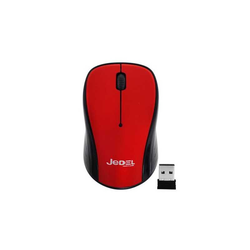 Jedel W920 Wireless Optical Mouse, 1000 DPI, Nano USB, 3 Buttons, Deep Red & Black