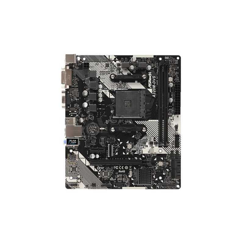 Asrock A320M-DVS R4.0, AMD A320, AM4, Micro ATX, 2 DDR4, VGA, DVI