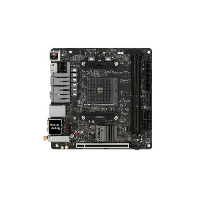 Asrock B450 GAMING-ITX/AC, AMD B450, AM4, Mini ITX, 2 DDR4, HDMI, DP, Wi-Fi, RGB Lighting, M.2