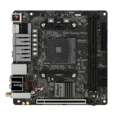 Asrock B450 GAMING-ITX/AC, AMD B450, AM4, Mini ITX, 2 DDR4, HDMI, DP, Wi-Fi, RGB Lighting, M.2