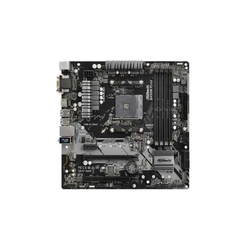 Asrock B450M PRO4, AMD B450, AM4, Micro ATX, 4 DDR4, XFire, VGA, DVI, HDMI, M.2
