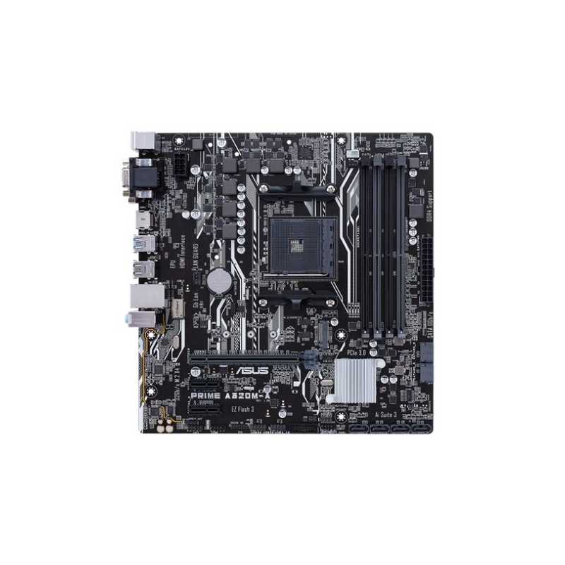 Asus PRIME A320M-A, AMD A320, AM4, Micro ATX, 4 DDR4, VGA, DVI, HDMI, M.2, RAID, LED Lighting