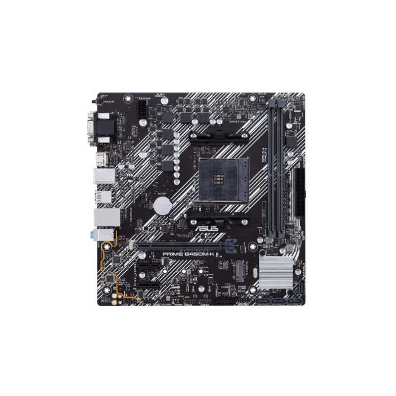 Asus PRIME B450M-K II, AMD B450, AM4, Micro ATX, 2 DDR4, VGA, DVI, HDMI, LED Lighting, M.2