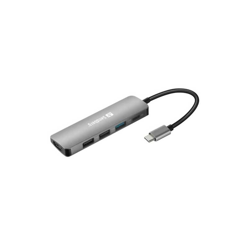 Sandberg (136-32) USB-C 5-in-1 Docking Station - USB-C (up to 100W), HDMI, VGA, 1 x USB-A 3.0, 2 x USB-A 2.0, Aluminium, 5 Year 