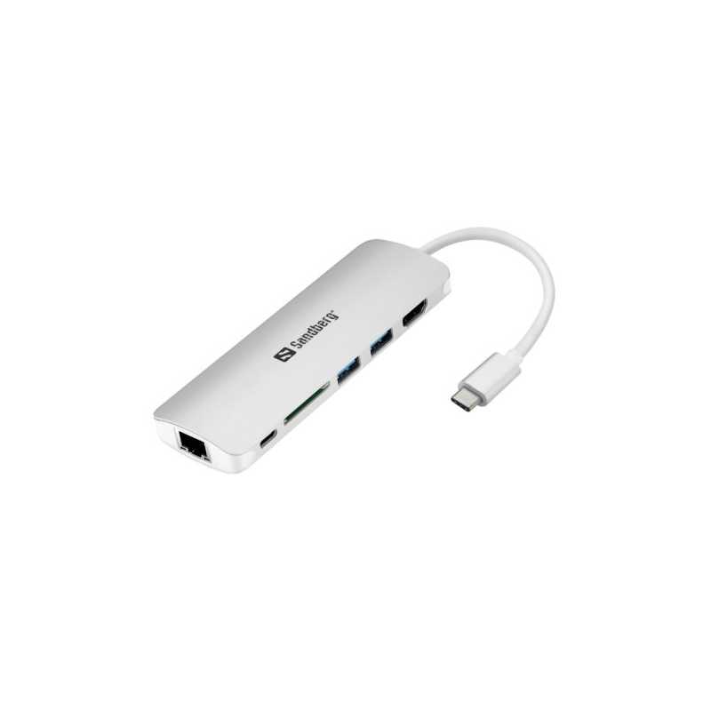 Sandberg USB 3.1 Type-C Dock - HDMI, USB 3.0, USB-C, RJ45, Aluminium, 5 Year Warranty