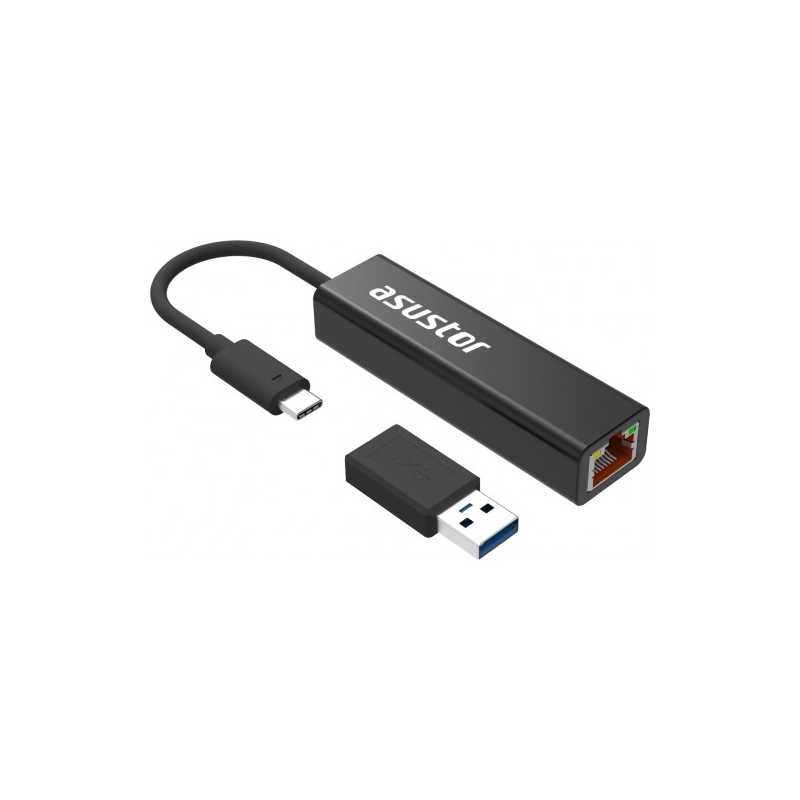 ASUSTOR (AS-U2.5G2) USB-C 3.2 to 2.5-Gigabit Ethernet Base-T Adapter, Type-A Adapter, Aluminium Casing
