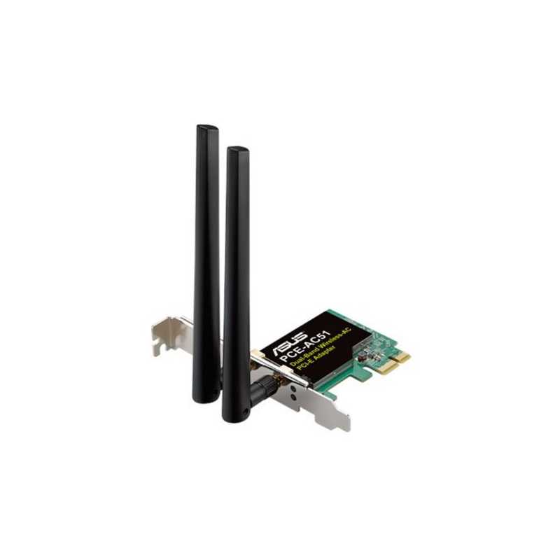 Asus (PCE-AC51) AC750 (300+433) Wireless Dual Band PCI Express Adapter, 2 Antennas