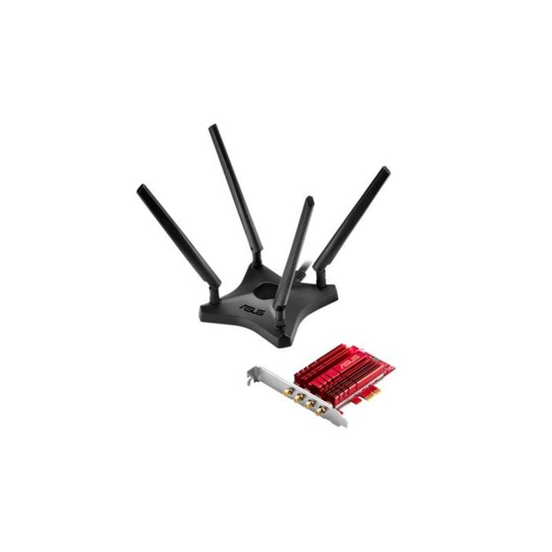 Asus (PCE-AC88) AC3100 (1000 + 2167) Wireless Dual Band PCI Express Adapter, 4 Antennas, External Base