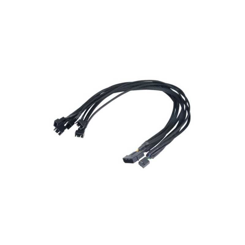 Akasa AK-CBFA03-45 FLEXA FP5 4-Pin Molex to 5 x 4-Pin PWM Fan (5 x M (1 with RPM Feedback for Motherboard)) 0.45m Black Retail P