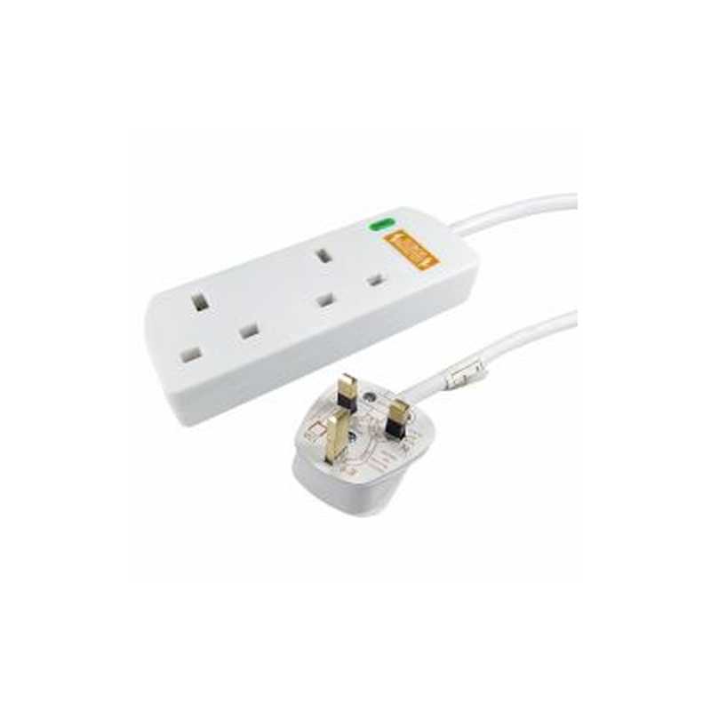 Spire Mains Power Multi Socket Extension Lead, 2-Way, 2M Cable, Surge Protected