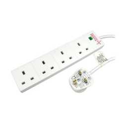 Spire Mains Power Multi Socket Extension Lead, 4-Way, 2M Cable, Surge Protected, Individually Switched